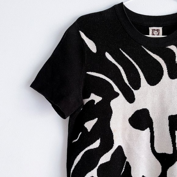 Anne Klein Classic Logo Intarsia Lion Knit Sweater Short Sleeve Pullover Sz M - Picture 2 of 8